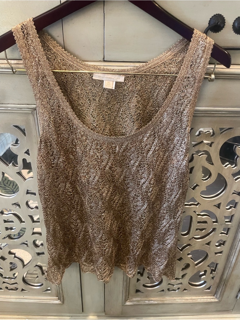 St John Couture Lightweight Metallic Knit Tank Top - Taupe